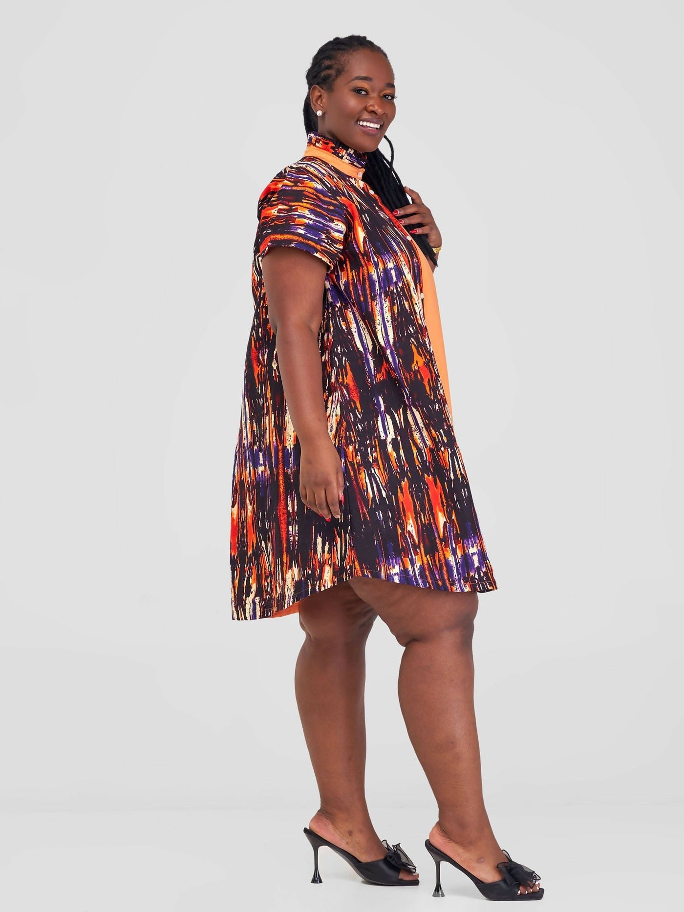 Vazi Afriq Cotton Ankara Shirt Dress - Orange - Shopzetu