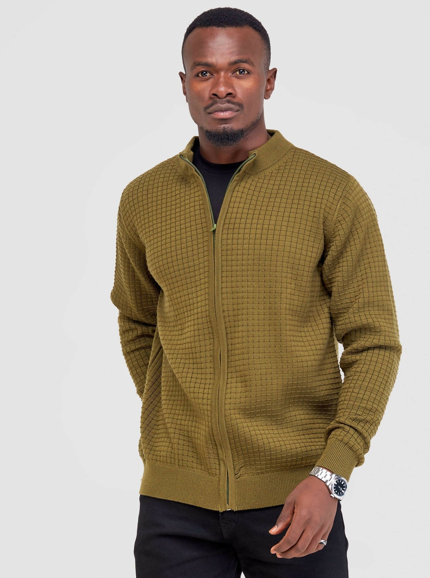 Anel's Knitwear Zetu Men's Zipped Sweater - Jungle Green