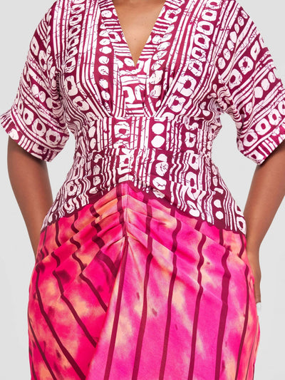 Nefpatra Africa Silk Adire Dress - Maroon - Shopzetu