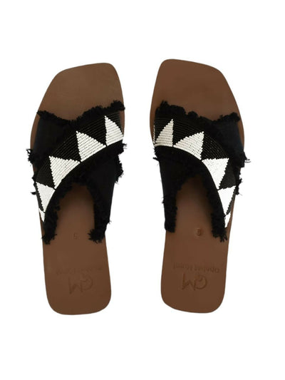 Naks Beaded Leather Sandal - Brown / Black - Shopzetu