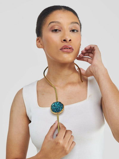 Kijivu Creatives Bakora Statement Necklace - Blue / Brown - Shopzetu