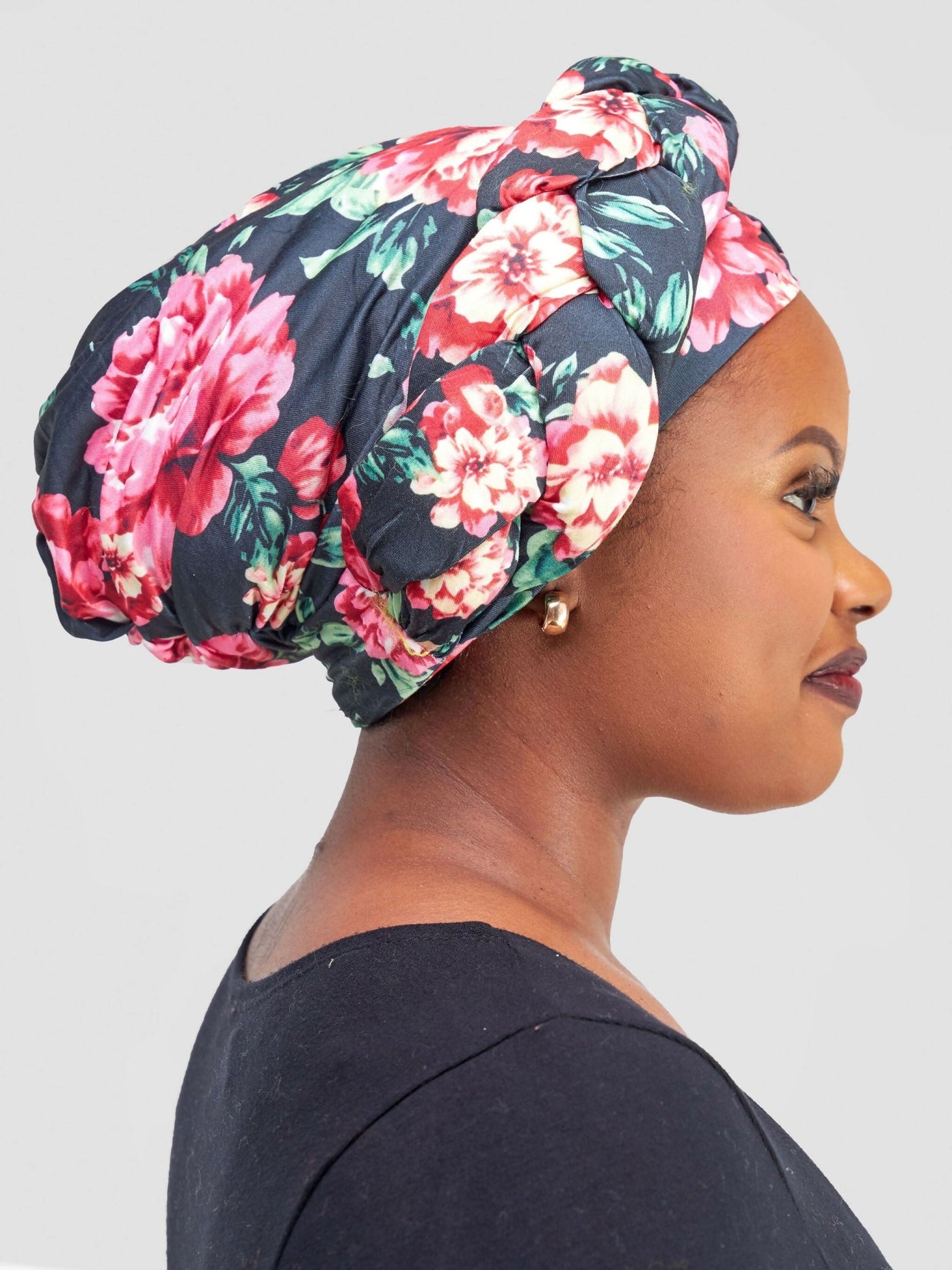 Aisha Fashion World Turban - Black / Red Floral - Shopzetu