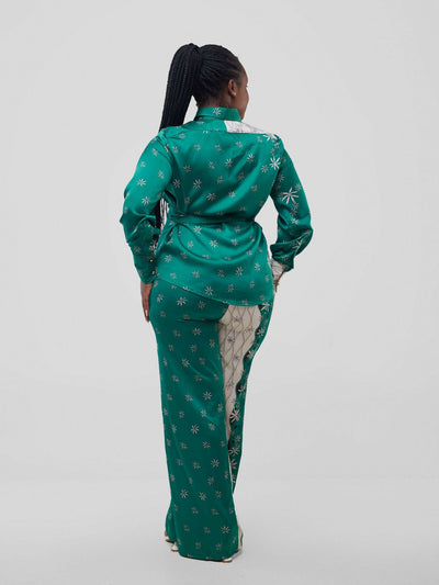 Silk House Collection Marcella Pant Set - Green Print - Shopzetu