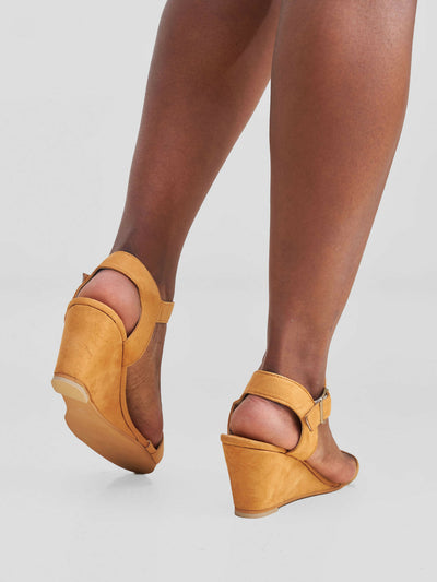 Modern Shop Collection Open Wedge Chunky Heel - Mustard