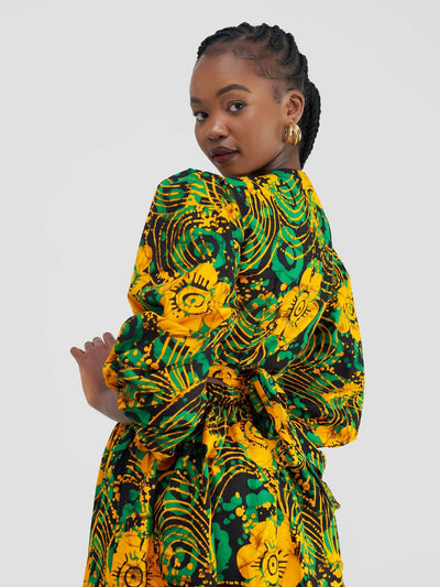 African Yuva Lila African Print Skirt Set - Green / Yellow - Shopzetu