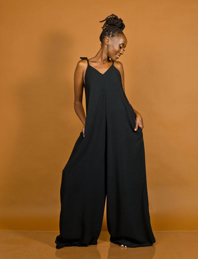 African Yuva Butterfly Jumpsuit - Black - Shopzetu