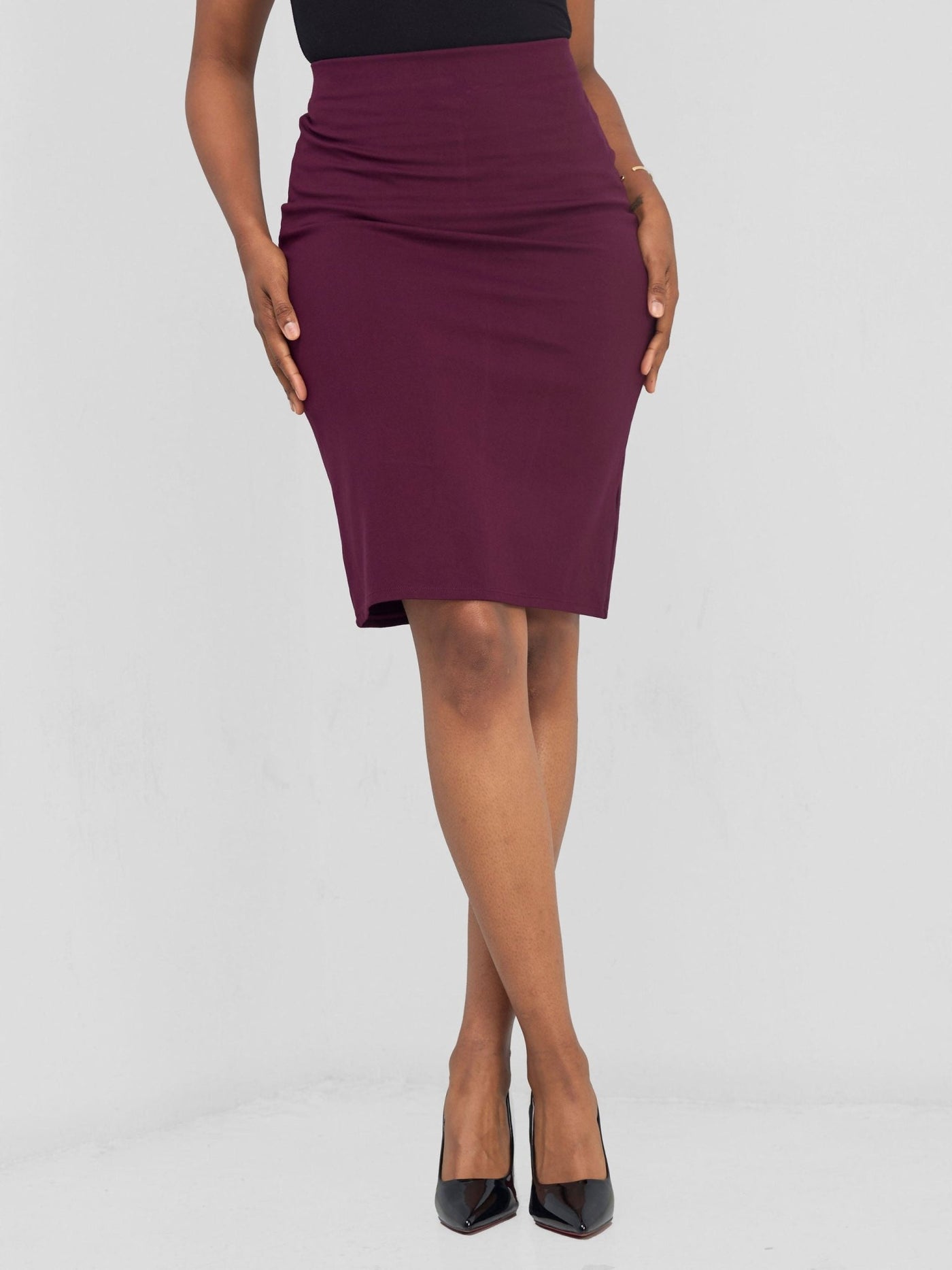 Vivo Basic Straight Skirt - Burgundy - Shopzetu