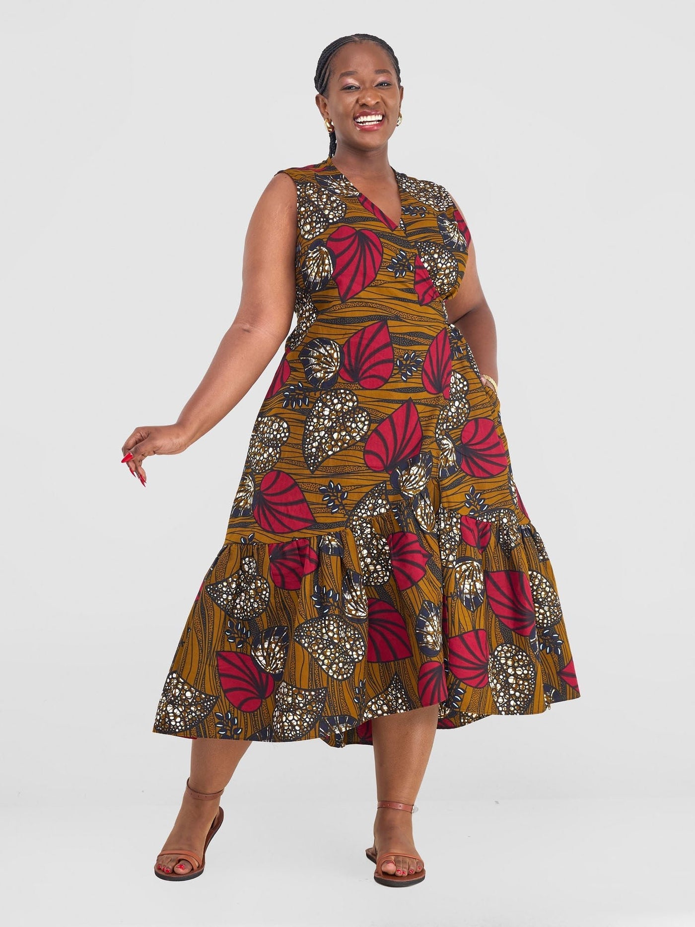 Safari Savannah Kitenge Midi Wrap Dress - Sipo Print - Shopzetu