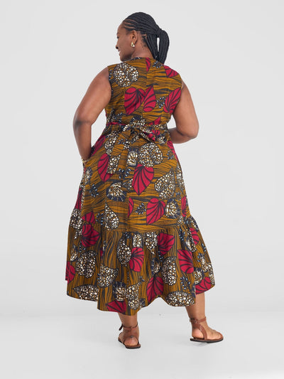 Safari Savannah Kitenge Midi Wrap Dress - Sipo Print - Shopzetu