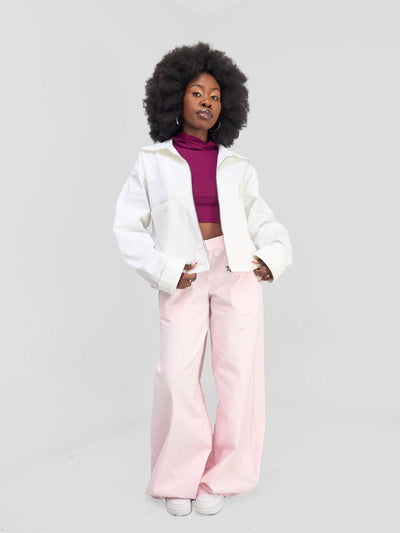 Zoya Banda Waist Length Zipped Jacket - White - Shopzetu