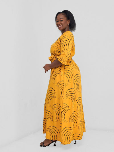 Vivo Nasinka Maxi Shirt Dress - Light Mustard / Black Sinka Print - Shopzetu