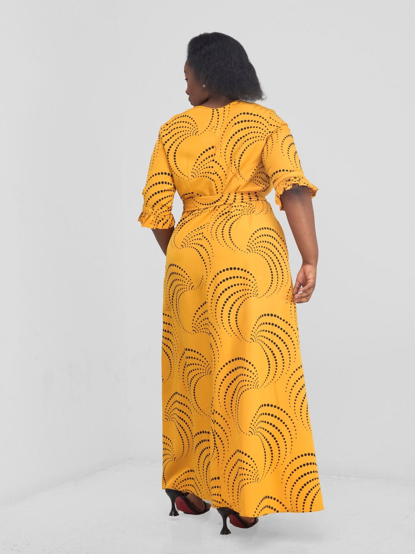 Vivo Nasinka Maxi Shirt Dress - Light Mustard / Black Sinka Print - Shopzetu