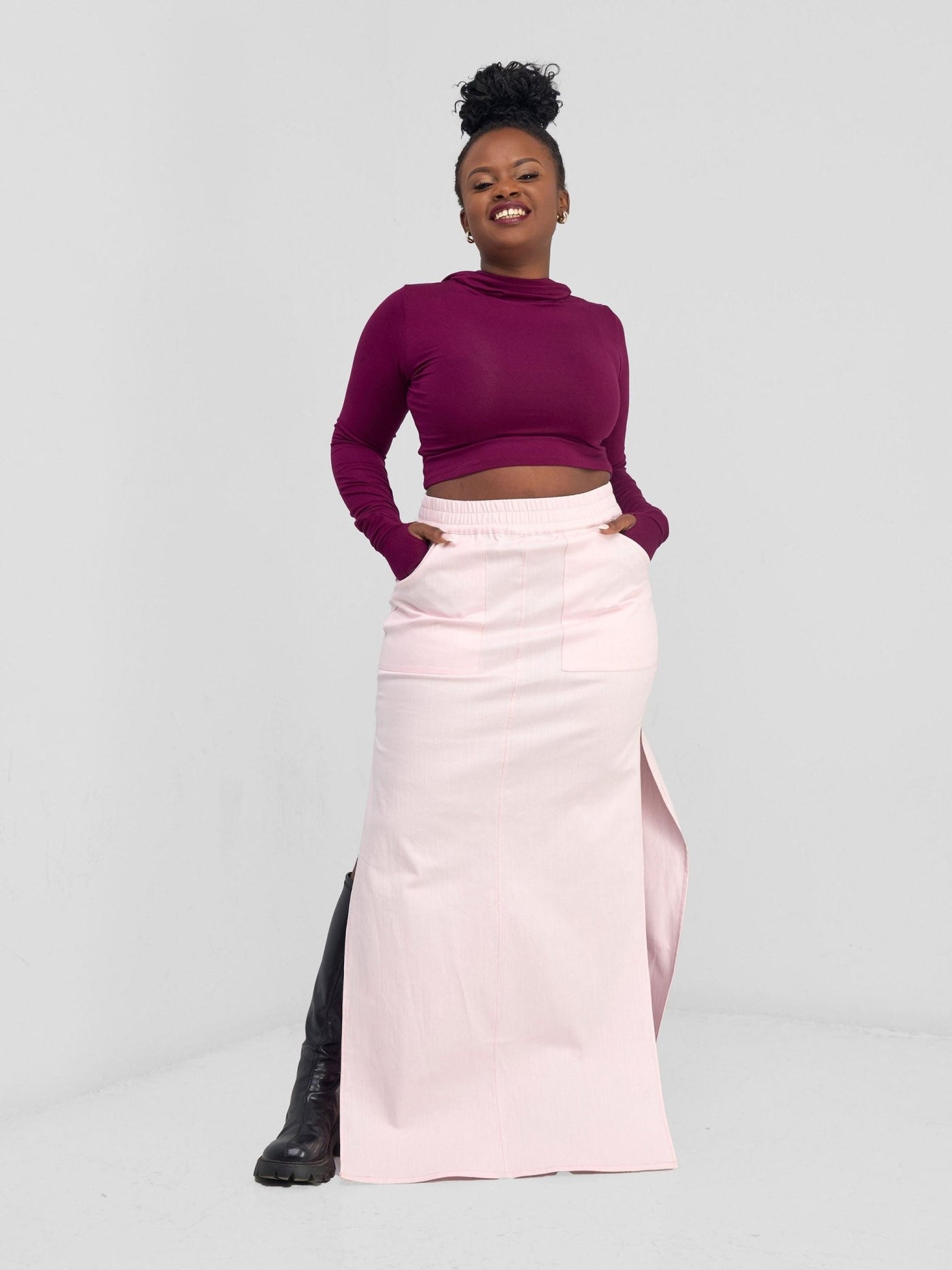 Zoya Banda High Slit Maxi Skirt - Pink - Shopzetu