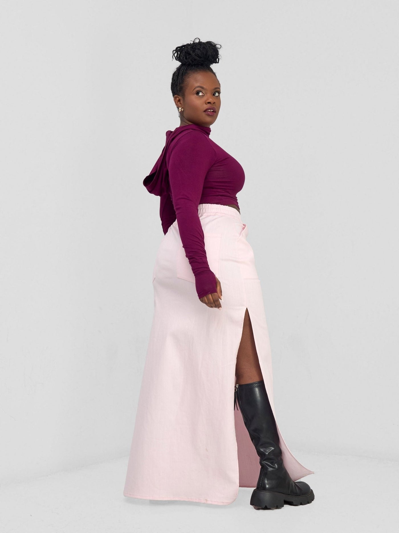 Zoya Banda High Slit Maxi Skirt - Pink - Shopzetu