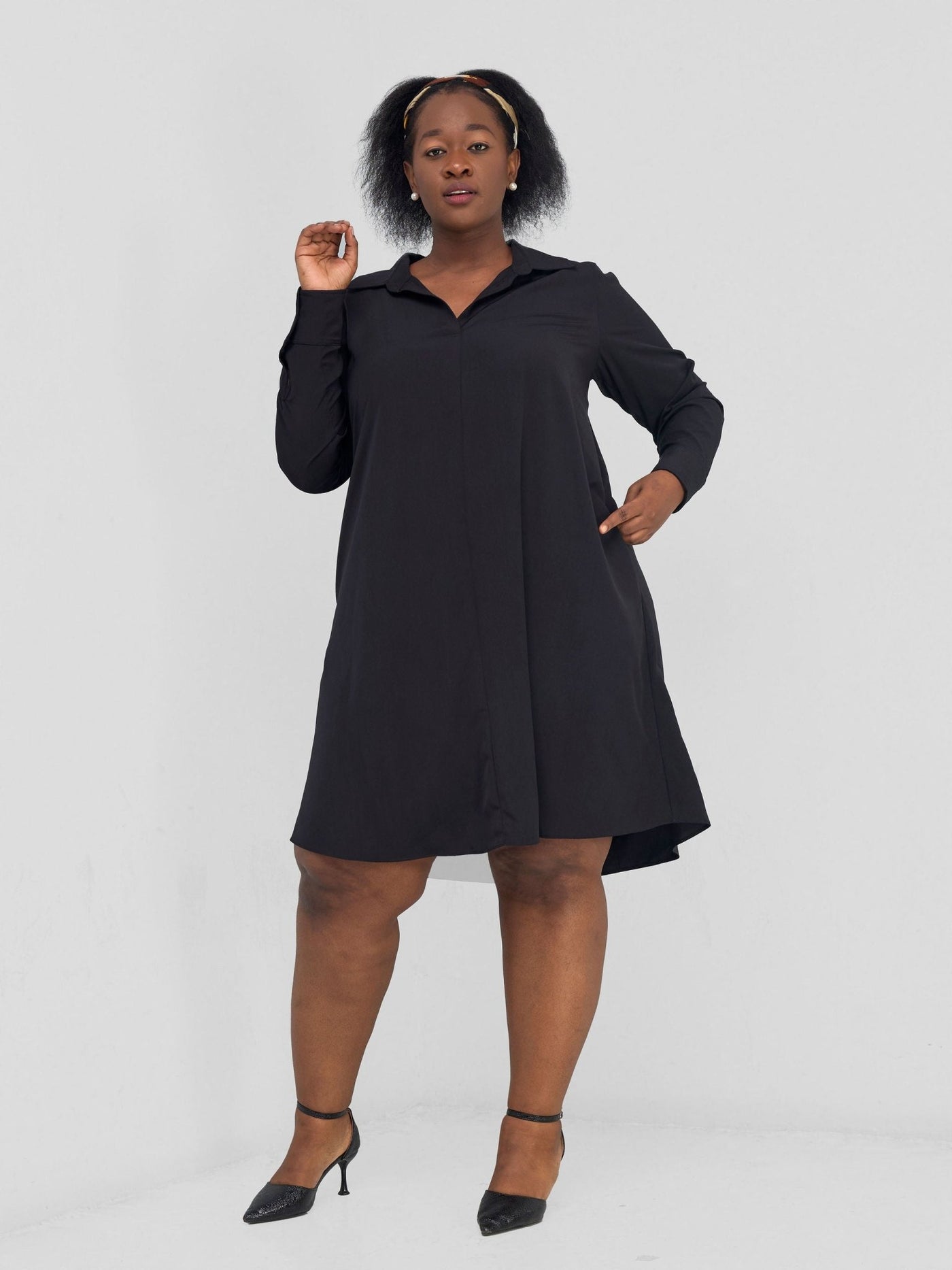 Vivo Yumi Long Sleeve Tent Shirt Dress - Black - Shopzetu