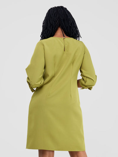 Vivo Paji 3/4 Sleeve Shift Dress (Regular) - Olive