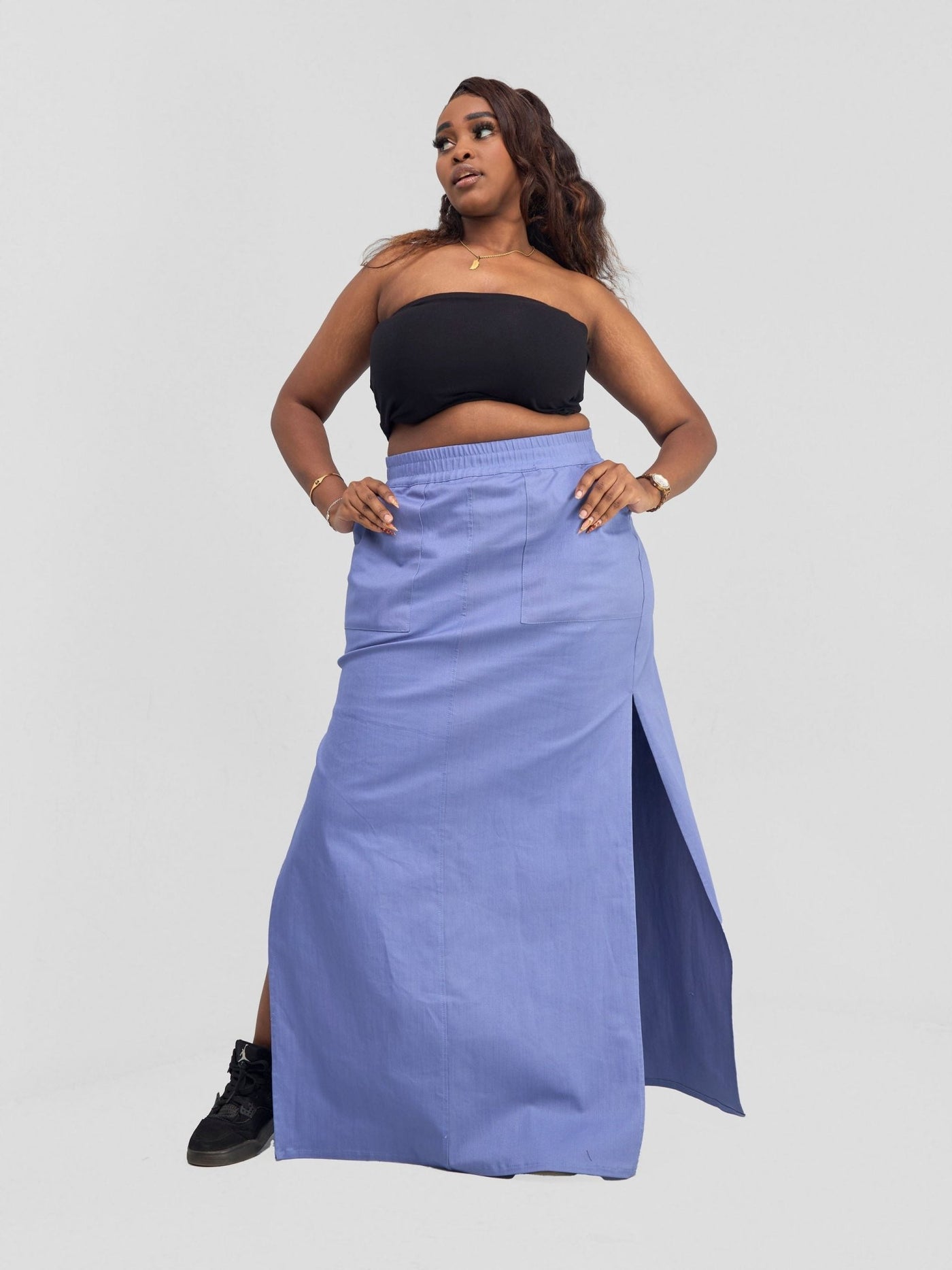 Zoya Banda High Slit Maxi Skirt - Blue - Shopzetu