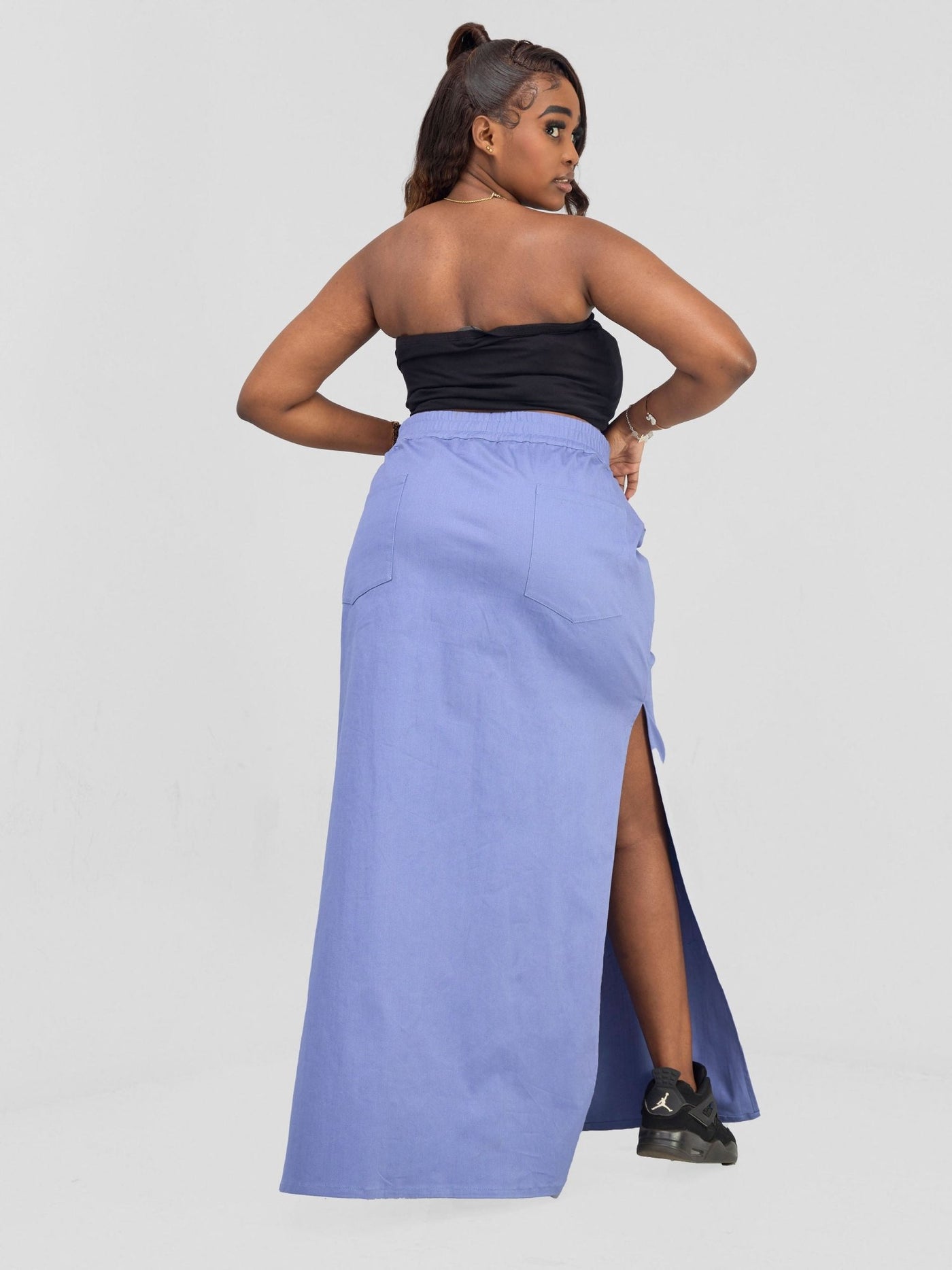 Zoya Banda High Slit Maxi Skirt - Blue - Shopzetu