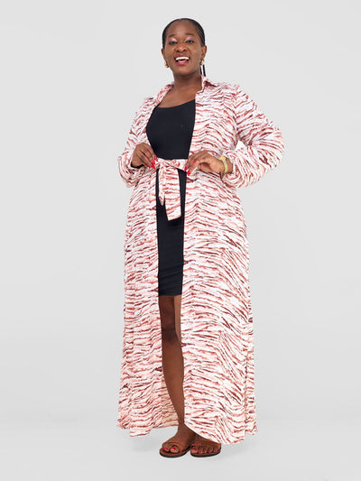 Vivo Sana Long Sleeved Maxi cover - Up - White /Peach Animal stripes Print - Shopzetu