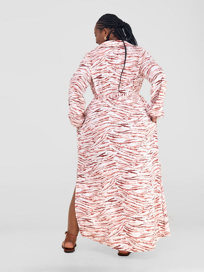 Vivo Sana Long Sleeved Maxi cover - Up - White /Peach Animal stripes Print - Shopzetu