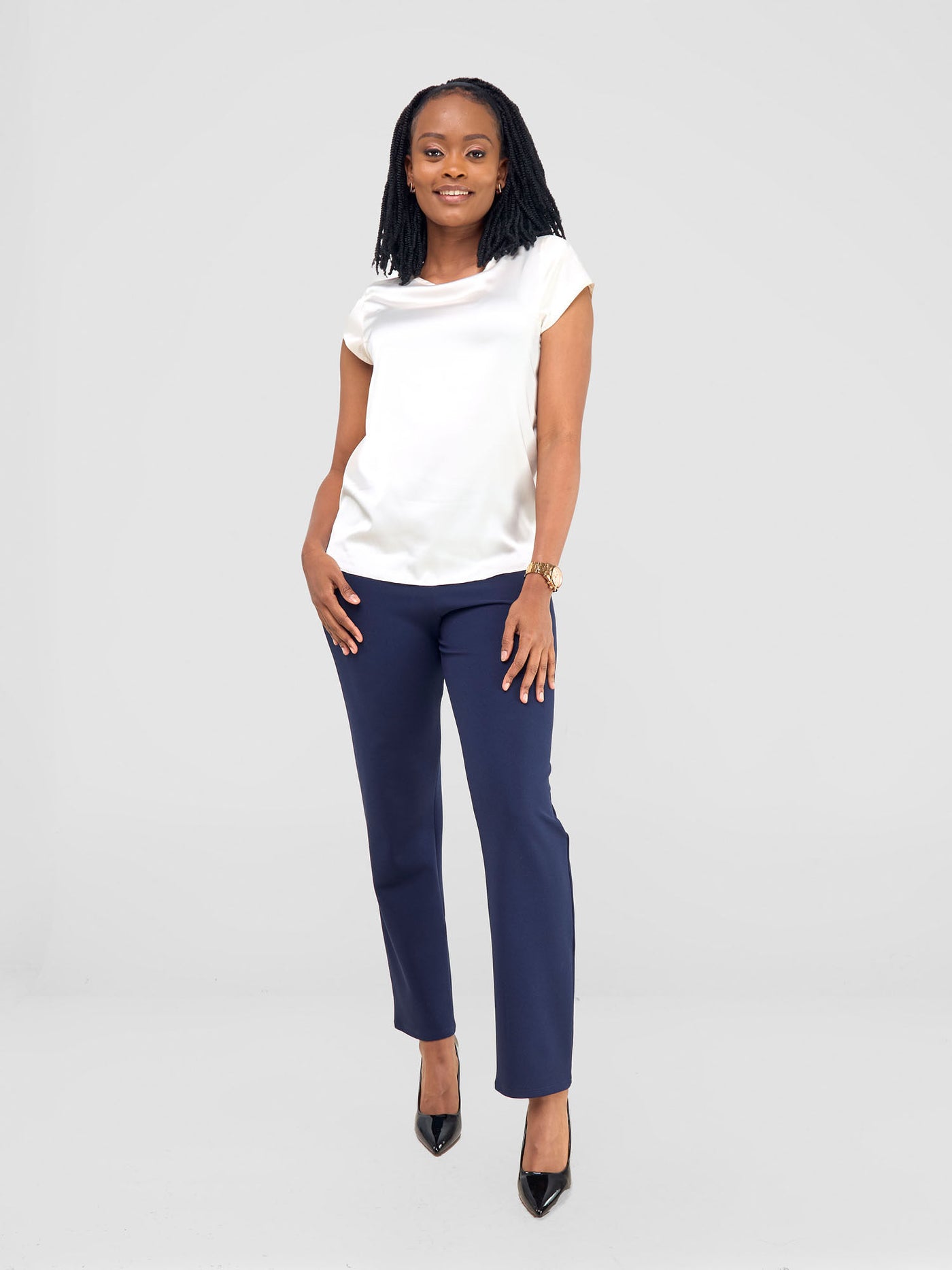 Vivo Basic Satin Cap Sleeve Top - Off White