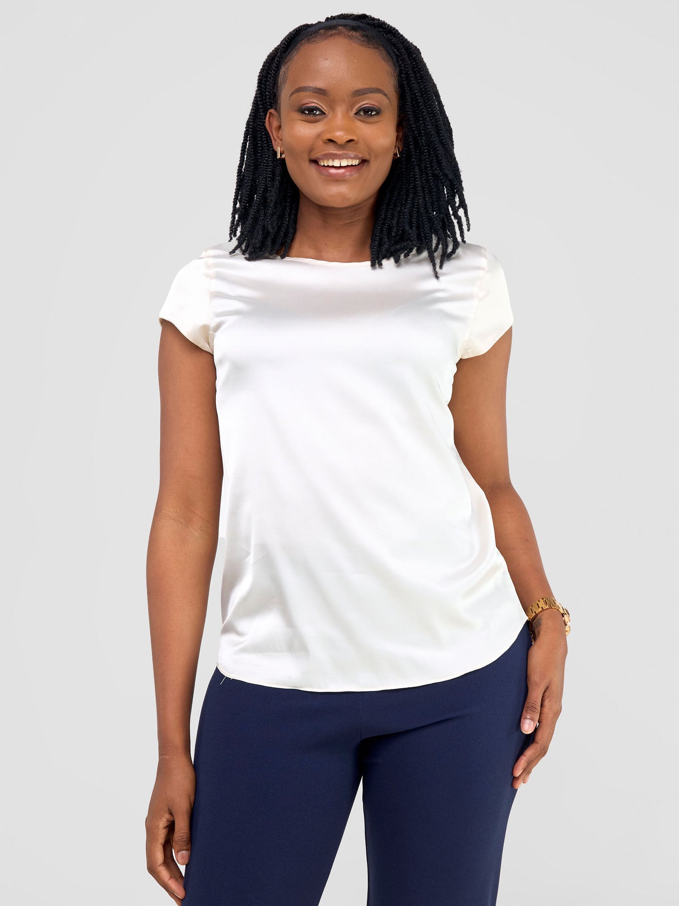 Vivo Basic Satin Cap Sleeve Top - Off White