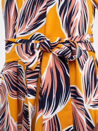 Vivo Tana Off Shoulder Maxi Dress - Peach / Mustard Print - Shopzetu