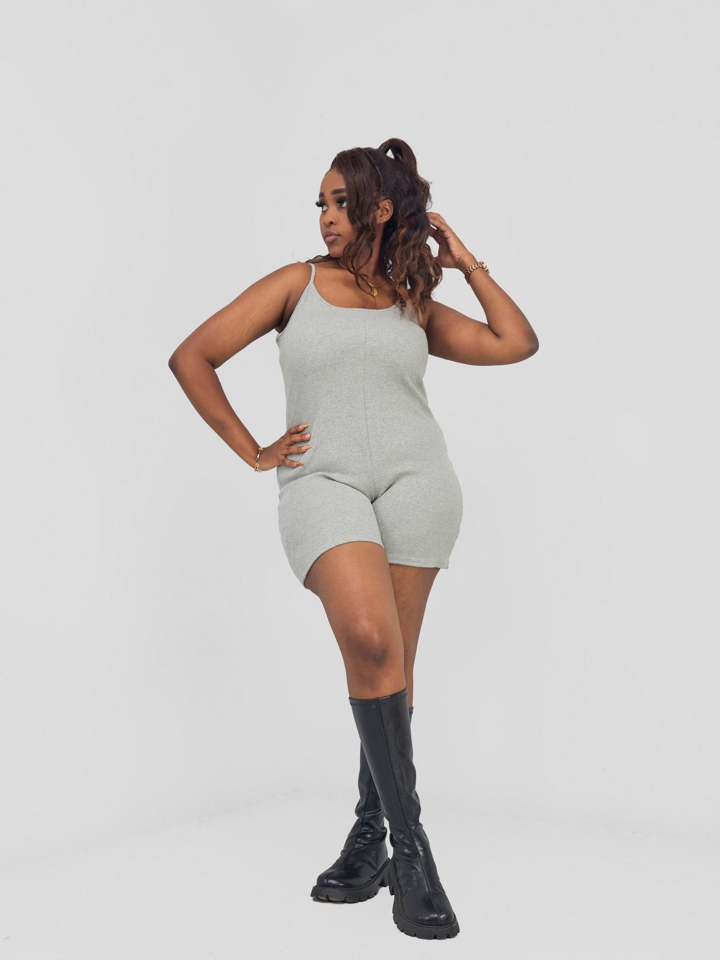 Zoya Banda Strappy Playsuit - Grey - Shopzetu