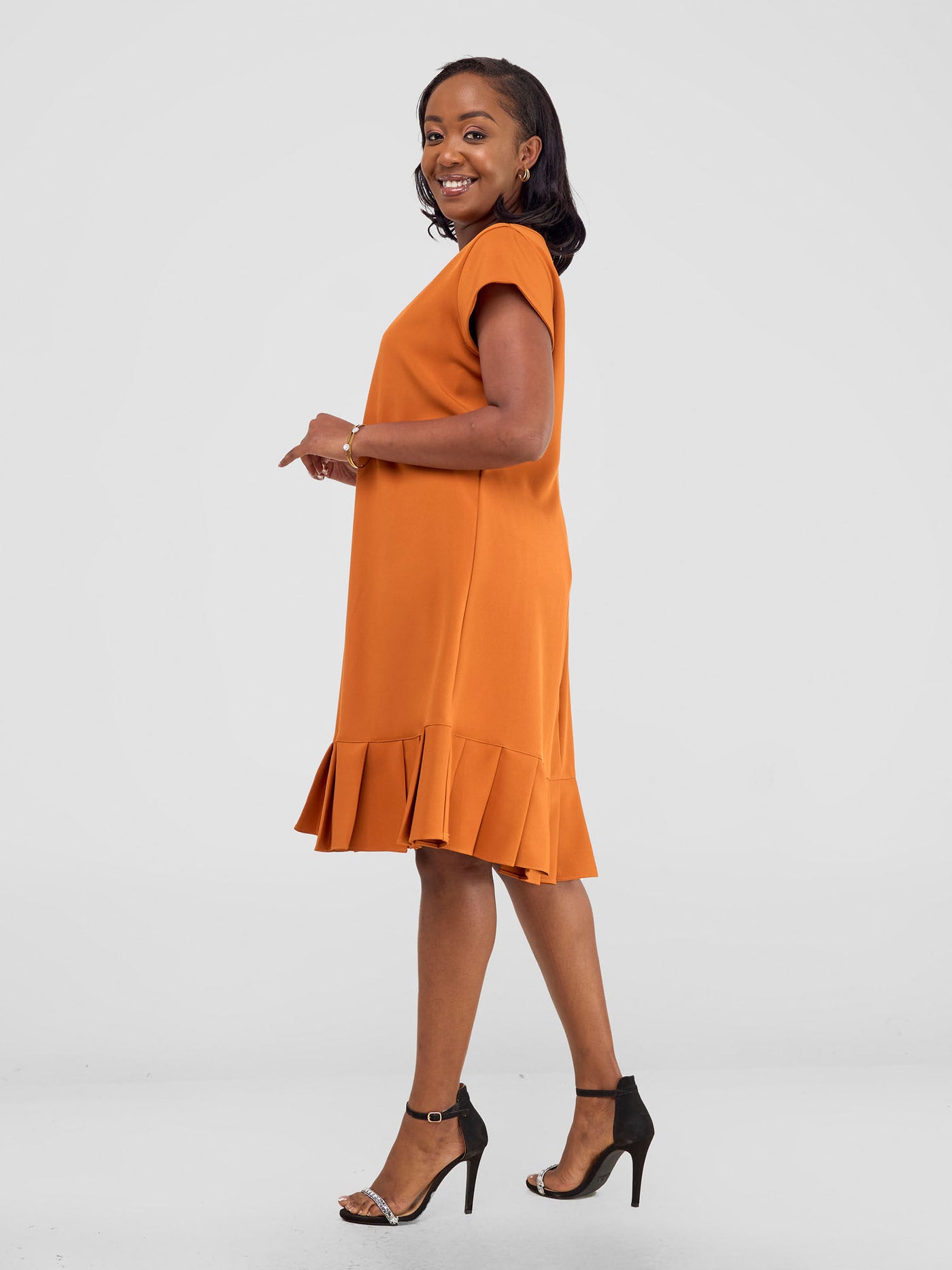 Vivo Paji Cap Sleeve A-Line Dress (Regular) - Rust