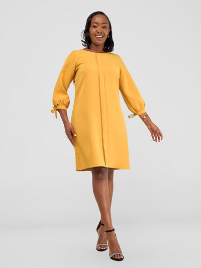 Vivo Paji 3/4 Sleeve Shift Dress (Regular) - Mustard - Shopzetu