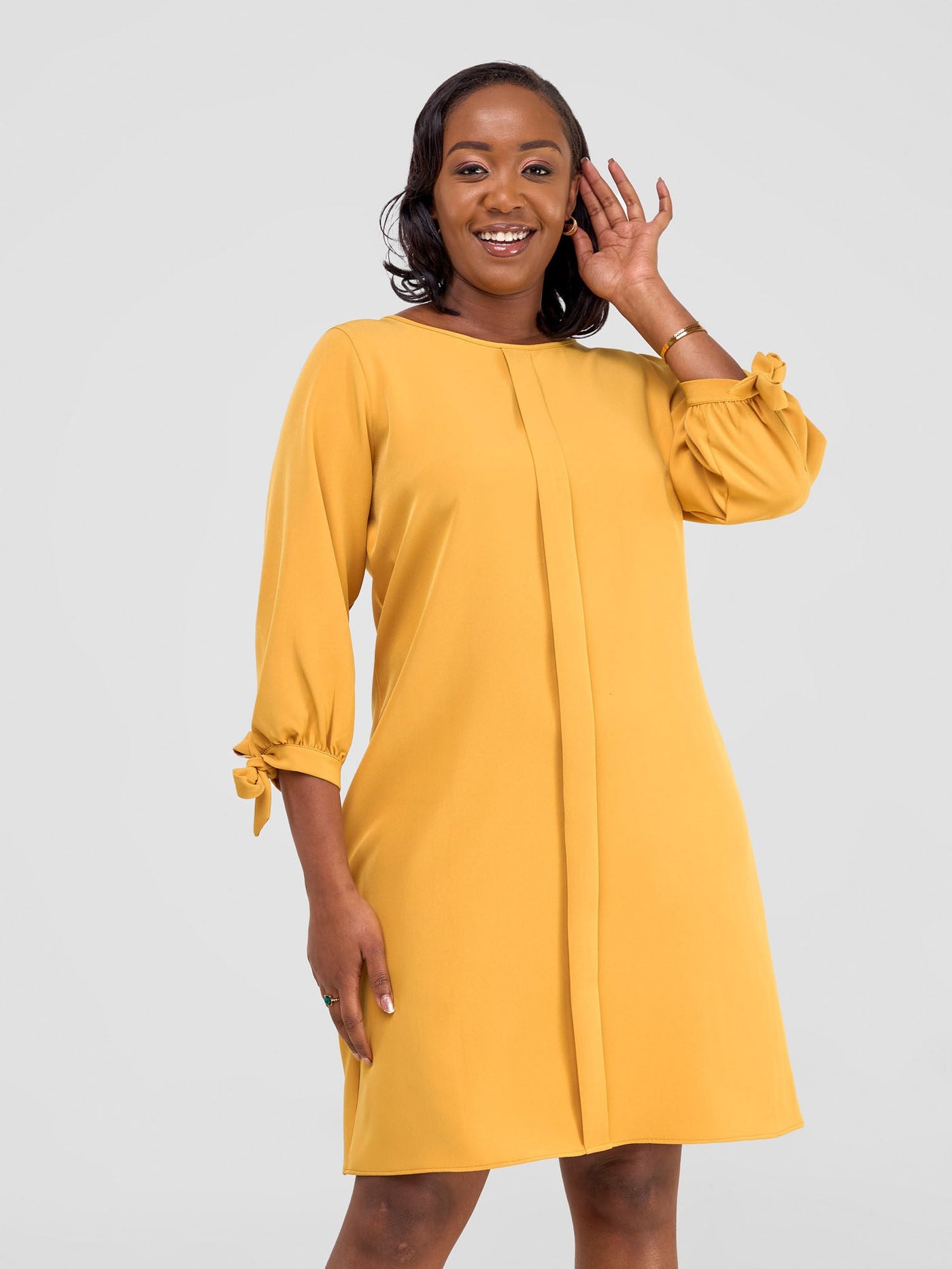 Vivo Paji 3/4 Sleeve Shift Dress (Regular) - Mustard - Shopzetu