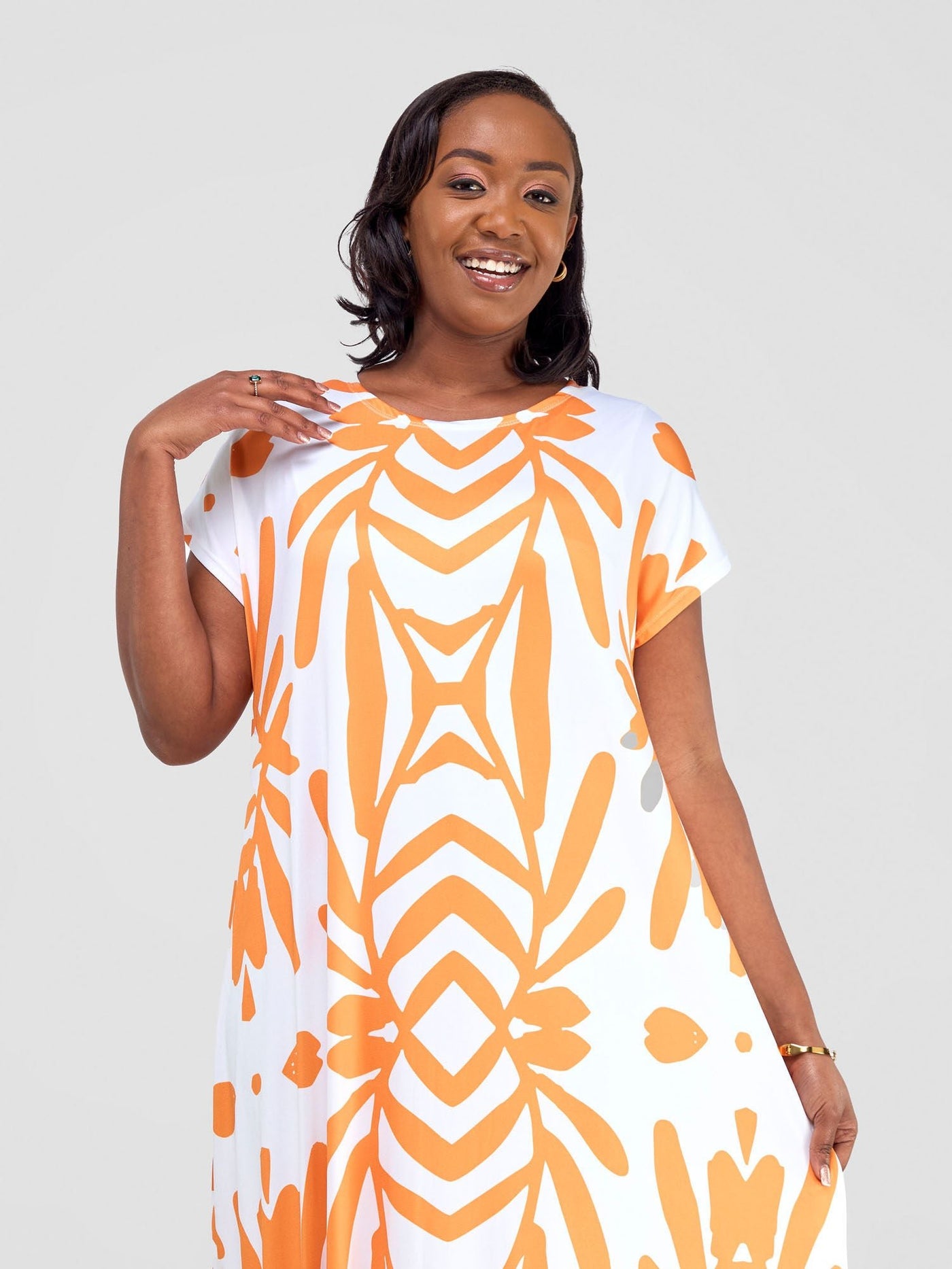 Vivo Kala Maxi Dress - White / Orange Ukwi Print - Shopzetu