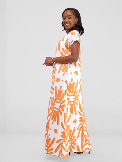 Vivo Kala Maxi Dress - White / Orange Ukwi Print - Shopzetu