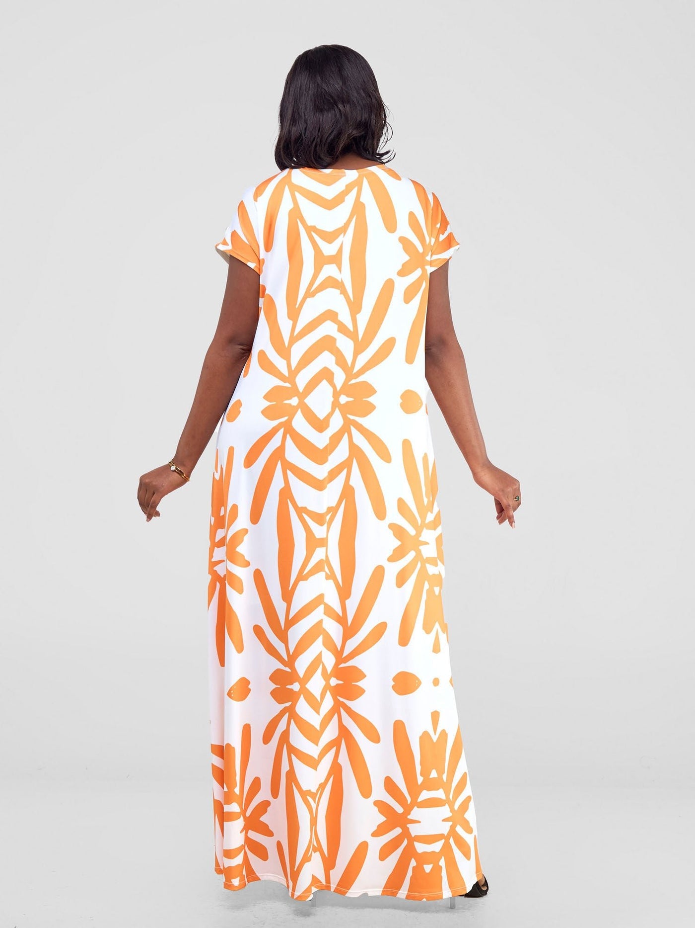 Vivo Kala Maxi Dress - White / Orange Ukwi Print - Shopzetu