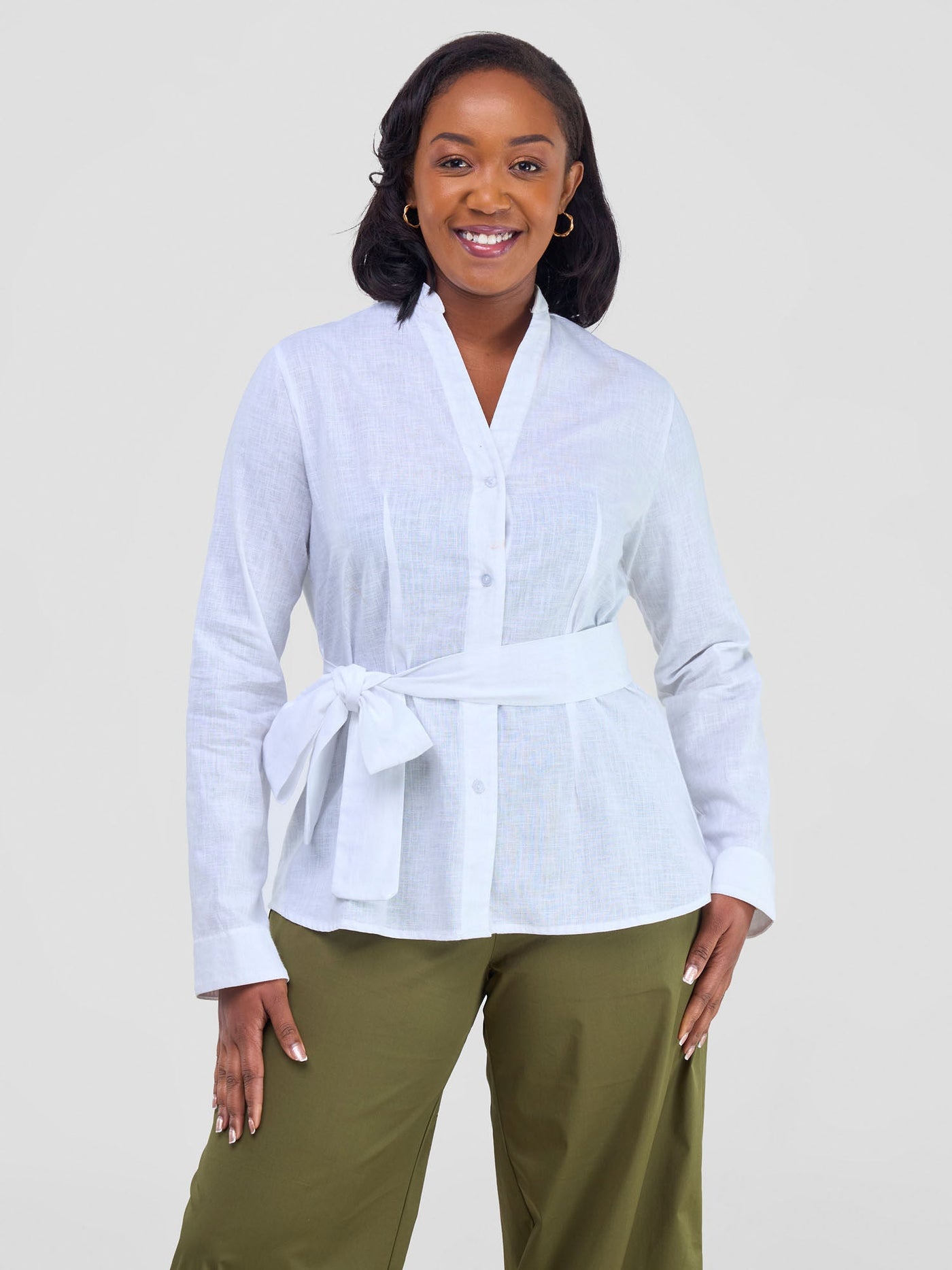 Savannah Chinese Collar Shirt - White