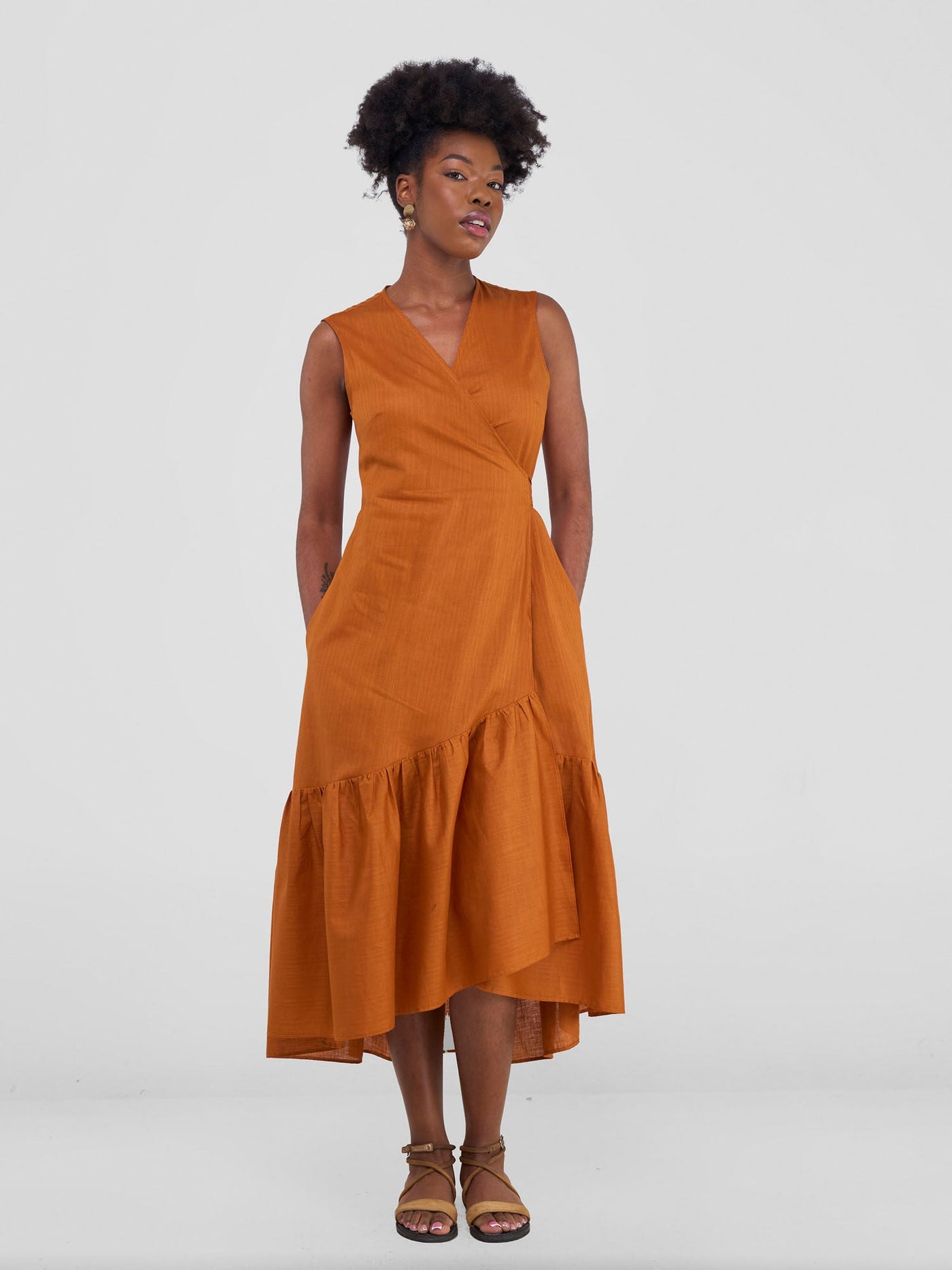 Savannah Midi Wrap Dress - Rust