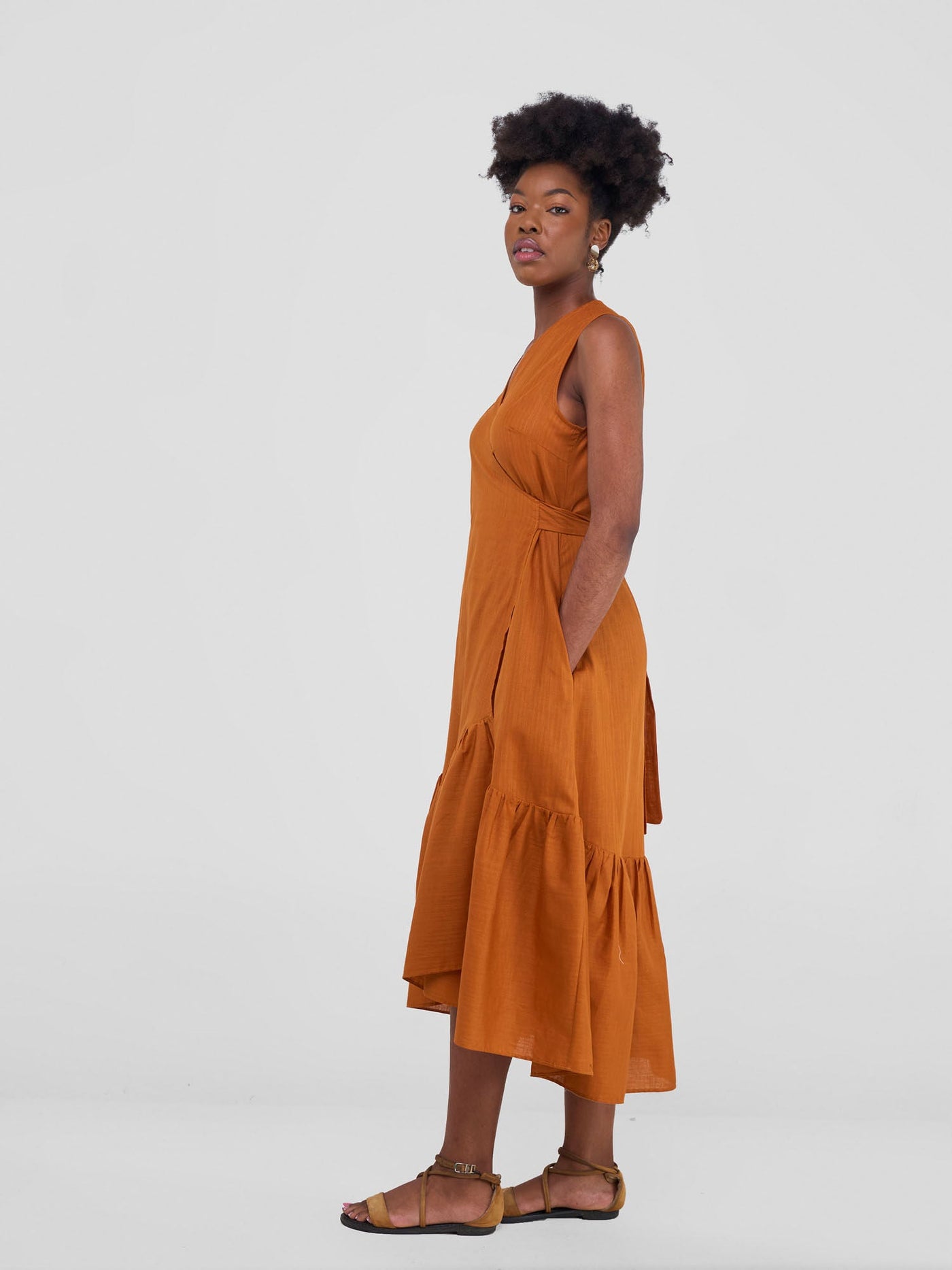 Savannah Midi Wrap Dress - Rust