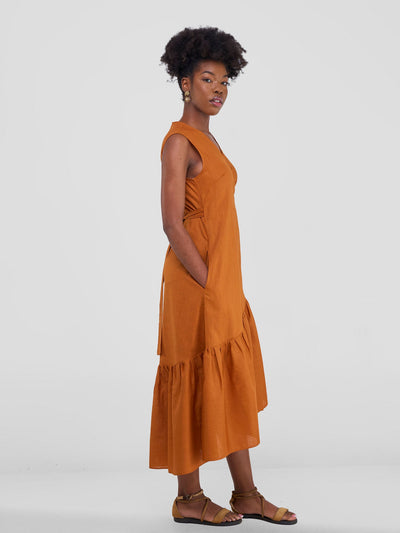 Savannah Midi Wrap Dress - Rust