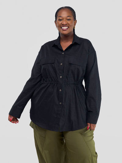 Savannah Drawstring Shacket - Black