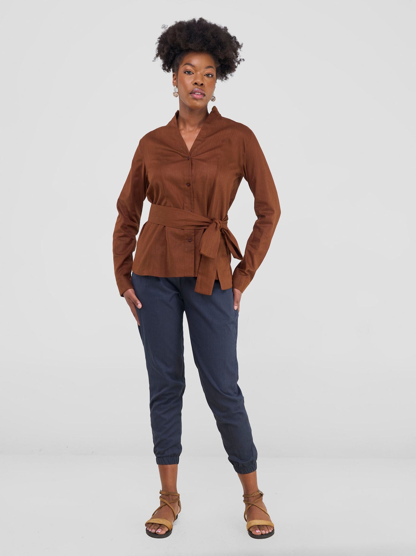 Savannah Chinese Collar Shirt - Chocolate