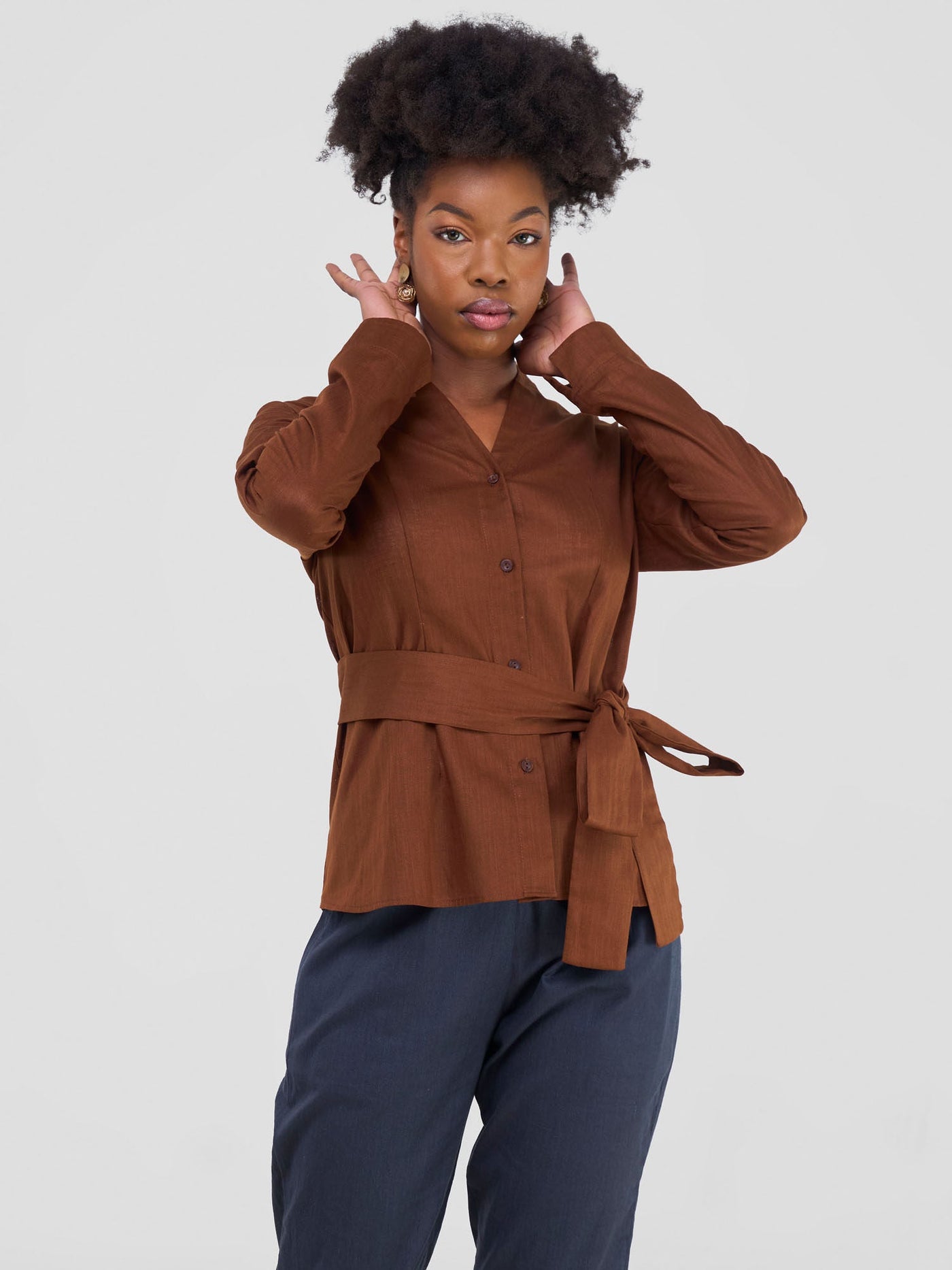 Savannah Chinese Collar Shirt - Chocolate