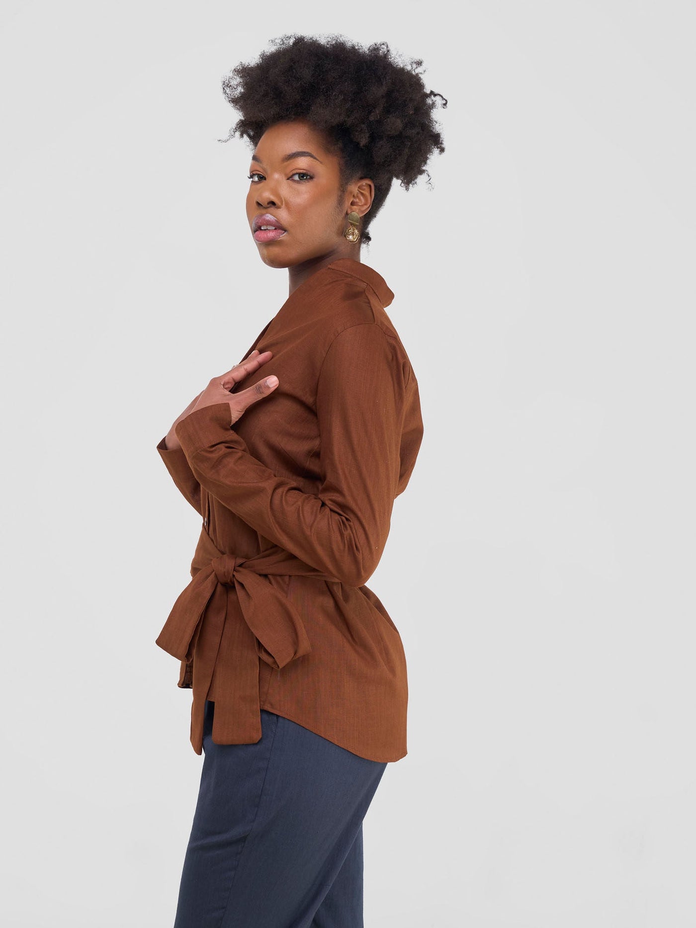 Savannah Chinese Collar Shirt - Chocolate