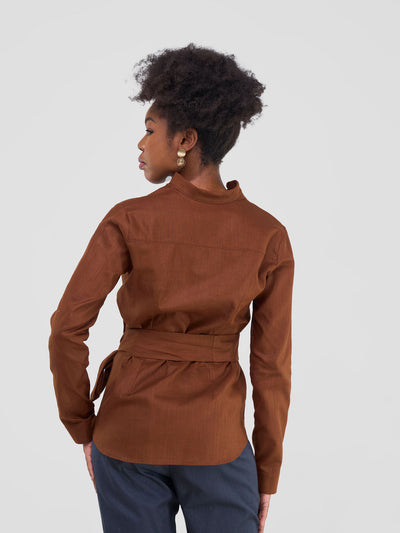 Savannah Chinese Collar Shirt - Chocolate