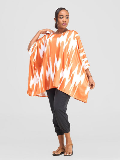 Vivo Nkasi Wide Top - White / Orange Shibori Print - Shopzetu