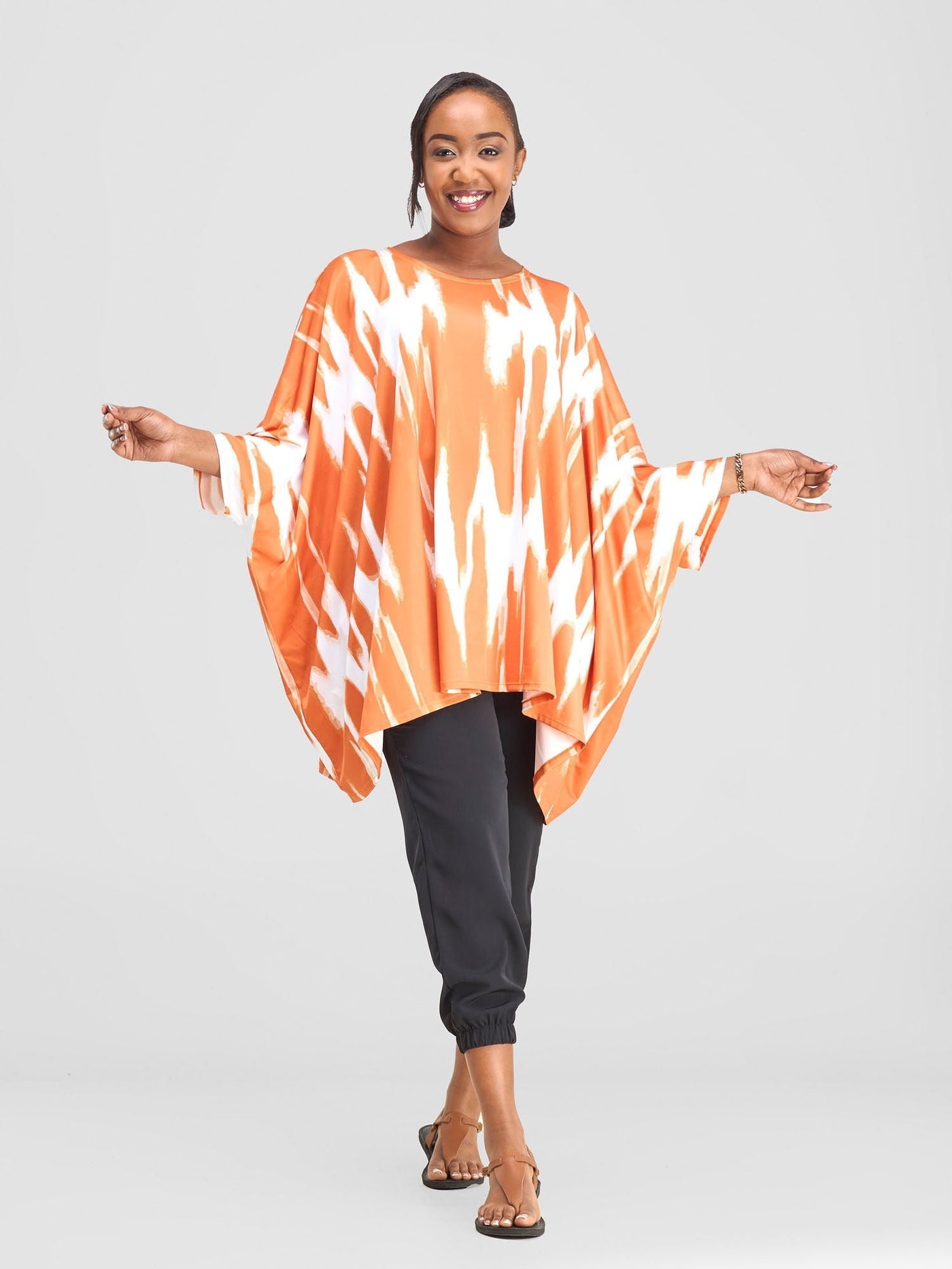 Vivo Nkasi Wide Top - White / Orange Shibori Print - Shopzetu