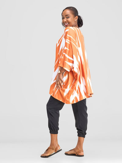 Vivo Nkasi Wide Top - White / Orange Shibori Print - Shopzetu