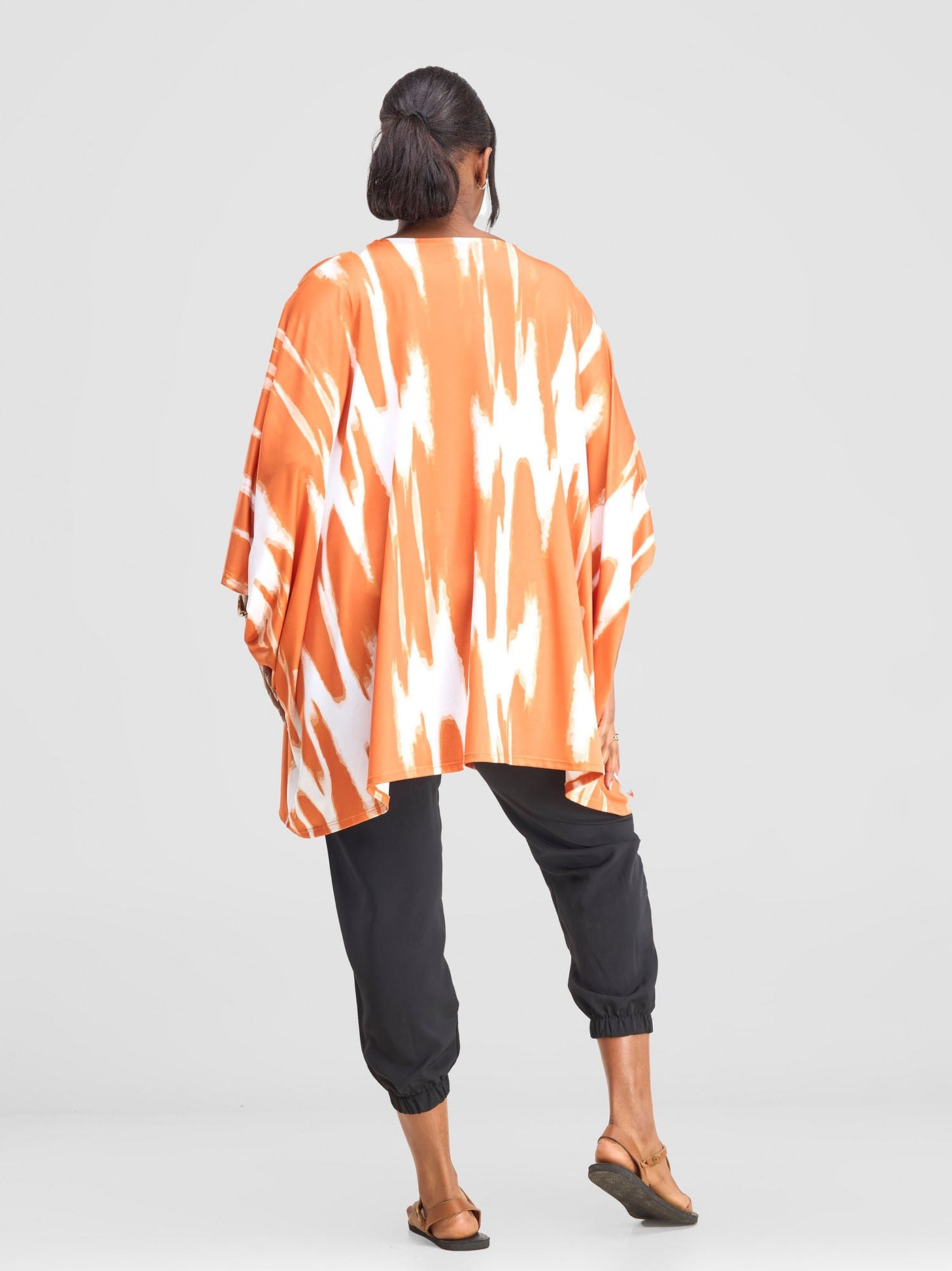 Vivo Nkasi Wide Top - White / Orange Shibori Print - Shopzetu