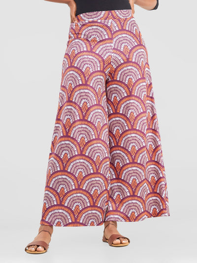 Nkasi Wide Leg Pants - Burgundy / Orange Kasi Print