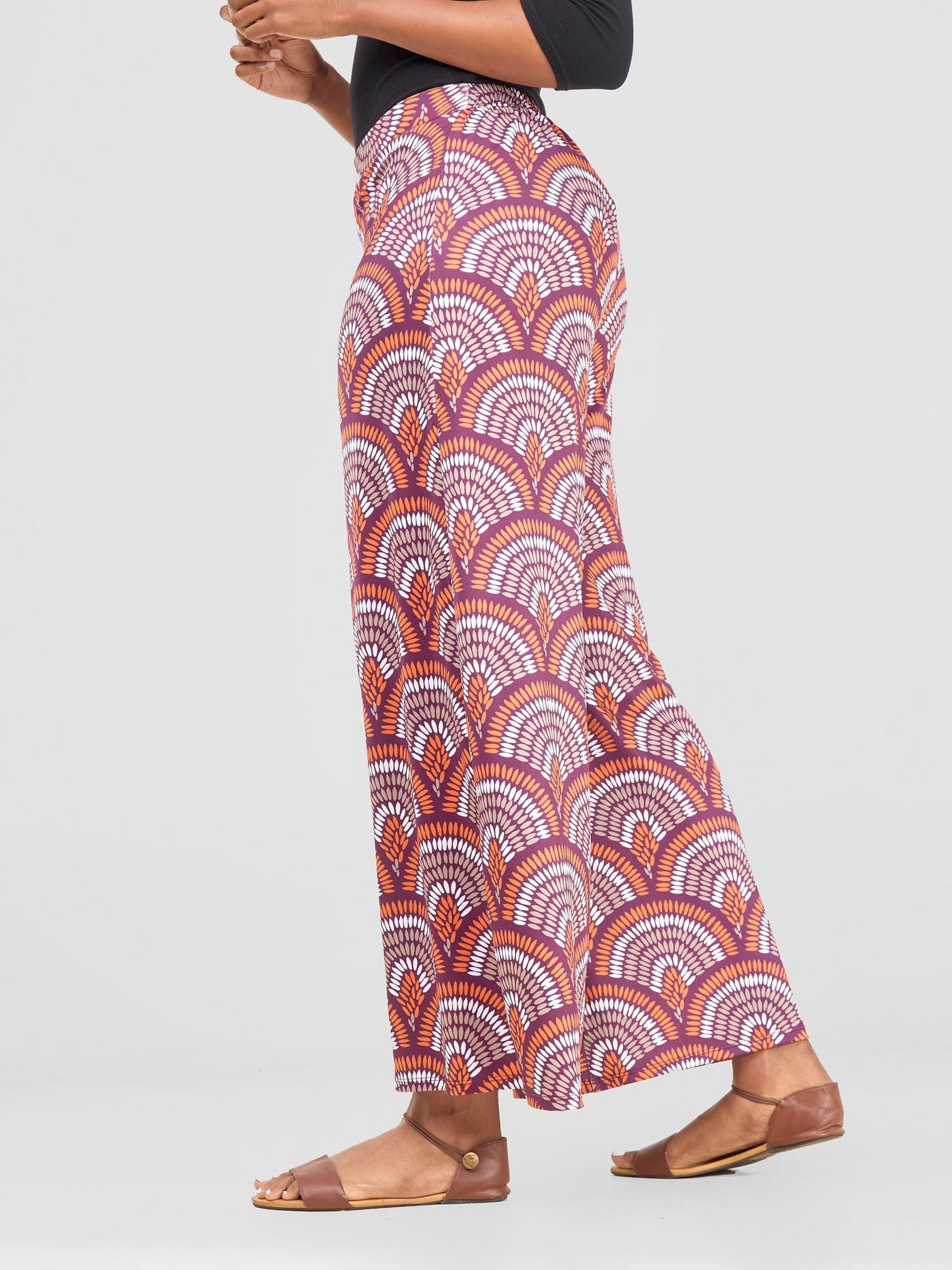 Nkasi Wide Leg Pants - Burgundy / Orange Kasi Print