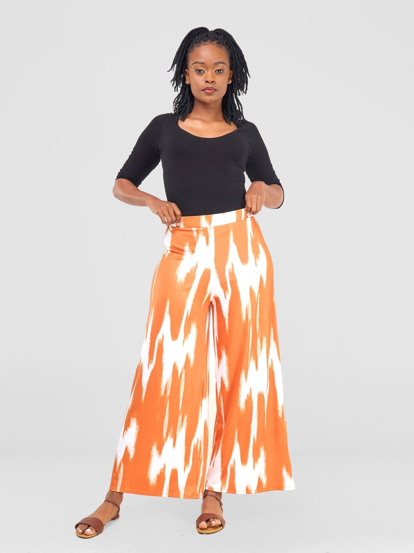 Nkasi Wide Leg Pants - White / Orange Shibori Print